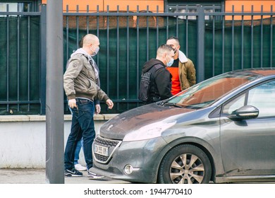 Reims France March 15, 2021 French Police Task Force Bust A Drogue Dealer In The Streets Of Reims During Coronavirus Pandemic