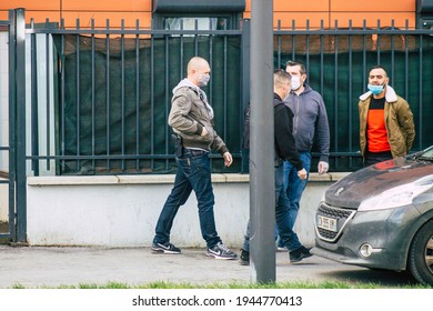 Reims France March 15, 2021 French Police Task Force Bust A Drogue Dealer In The Streets Of Reims During Coronavirus Pandemic