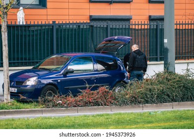 Reims France March 15, 2021 French Police Task Force Bust A Drogue Dealer In The Streets Of Reims During Coronavirus Pandemic