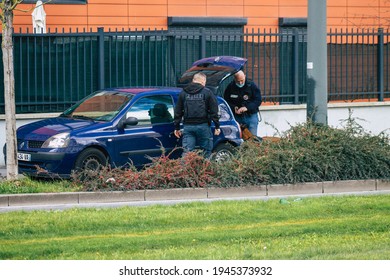 Reims France March 15, 2021 French Police Task Force Bust A Drogue Dealer In The Streets Of Reims During Coronavirus Pandemic