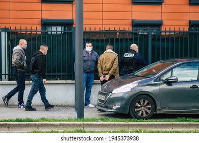 Reims France March 15, 2021 French Police Task Force Bust A Drogue Dealer In The Streets Of Reims During Coronavirus Pandemic