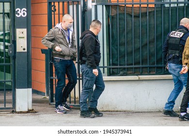 Reims France March 15, 2021 French Police Task Force Bust A Drogue Dealer In The Streets Of Reims During Coronavirus Pandemic