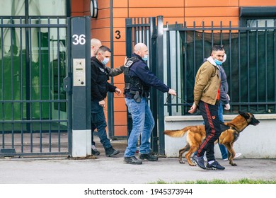 Reims France March 15, 2021 French Police Task Force Bust A Drogue Dealer In The Streets Of Reims During Coronavirus Pandemic