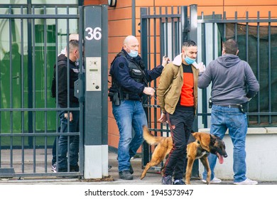 Reims France March 15, 2021 French Police Task Force Bust A Drogue Dealer In The Streets Of Reims During Coronavirus Pandemic