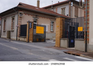 Reims, France - March 2021 - Entrance of the industrial facilities, on Rue Albert Thomas Street, of the world-renowned French Champagne producer Veuve Clicquot Ponsardin, a brand of the LVMH Group