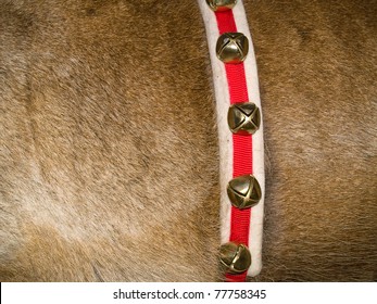 Reindeer Christmas Bells Close Up On A Background Of Fur