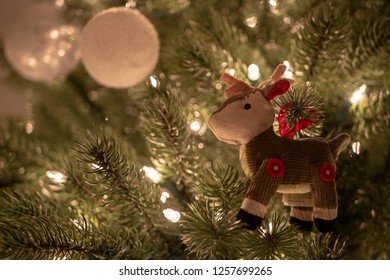 A Reindeer Ornament On A Christmas Tree For Holiday Season