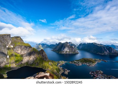 Reine from Reinebringen,view on stunning mountains of Lofoten islands, Norway