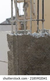 Reinforced Concrete Column Still Half Cast Close-up