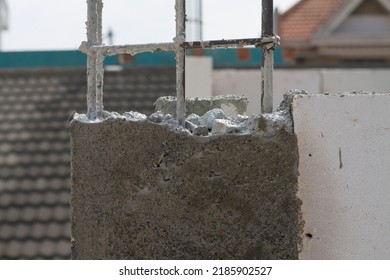 Reinforced Concrete Column Still Half Cast Close-up