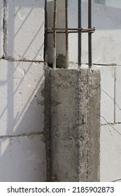 Reinforced Concrete Column Still Half Cast Close-up