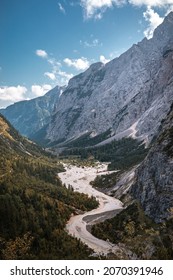 Reintal valley in between rocky mountains in southern Bavaria in the German Alps  - Shutterstock ID 2070391946