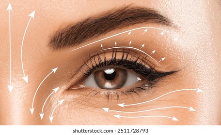 Rejuvenation of sagging and wrinkled skin around the eyes. Rejuvenating anti wrinkle injections on the face of a beautiful woman. Female aesthetic cosmetology in a beauty salon. - Powered by Shutterstock