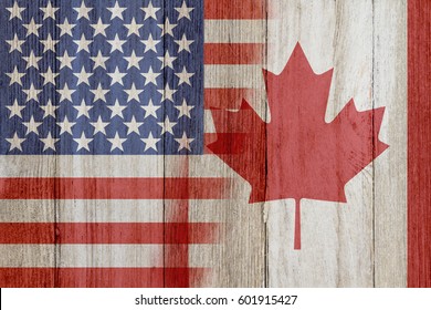 Relationship between the USA and Canada, The flags of USA and Canada merged on weathered wood