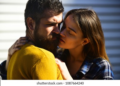 Relationship and dating concept. Girl and bearded guy - Shutterstock ID 1087664240