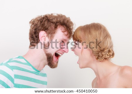 Image, Stock Photo Young couple screaming to each other