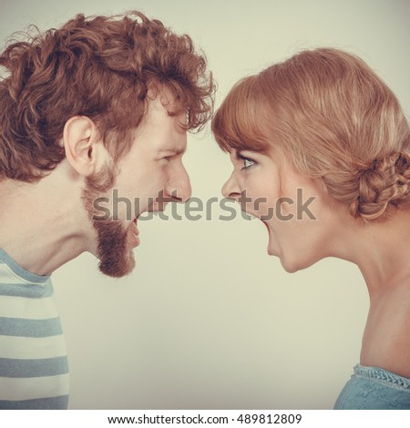 Similar – Image, Stock Photo Young couple screaming to each other