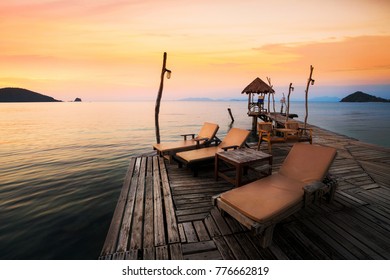 Relax corner in Koh Mak pier in Mak island, Thailand, This immage can use for Holiday, Summer, Beach, Travel and Relax concept