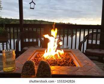 Relax and Enjoy Life a warm fire as you look over one of the many Michigan Lakes - Shutterstock ID 1553242826