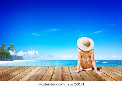 Relaxation Beach Woman Vacation Outdoors Seascape Concept