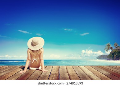 Relaxation Beach Woman Vacation Outdoors Seascape Concept