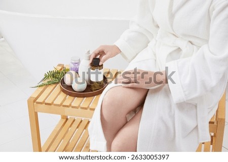 Relaxation routine with bath essentials in a tranquil setting