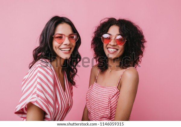 Relaxed Brunette Girl Wavy Hairstyle Posing Stock Photo Edit Now