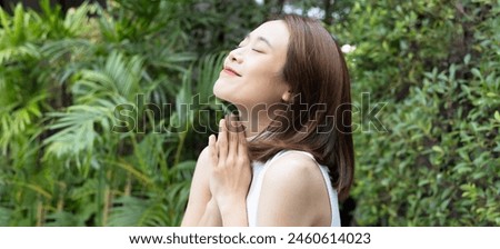 Similar – Image, Stock Photo Woman relaxing in outdoor hot tub enjoying summer day