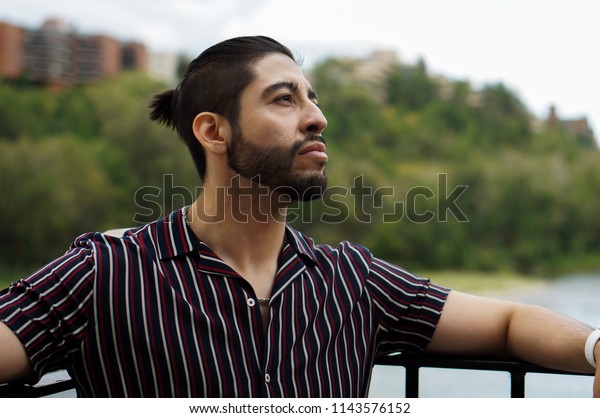 Relaxed Man Beard Tied Back Black Stock Photo Edit Now 1143576152