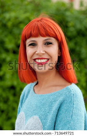 Similar – Happy woman with purple hair