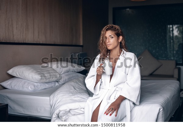 Relaxed Woman Wet Blond Wavy Hair Stock Photo Edit Now 1500811958