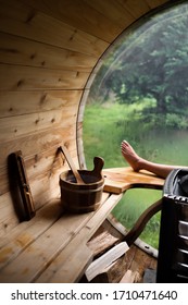 Relaxing Alone In A Personal Outdoor Sauna In The Woods