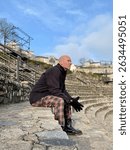 Relaxing in an ancient Roman theater in Lyon France