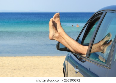 Relaxing In The Car On The Beach