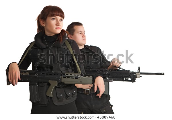 Relaxing Military Woman Machine Gun Military Stock Photo Edit Now