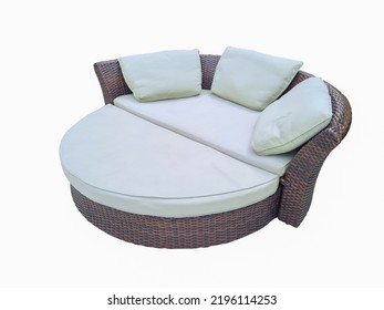 Relaxing Rattan Sofa At Swimming Pool On Isolated White Background