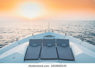 Relaxing seating area in front deck of a luxury yacht in dubaui