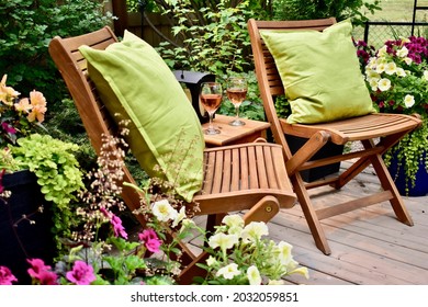 Relaxing Secluded Backyard Garden Patio Oasis For Summer Afternoon Glass Of Wine At Vacation Rental Or Home Staycation