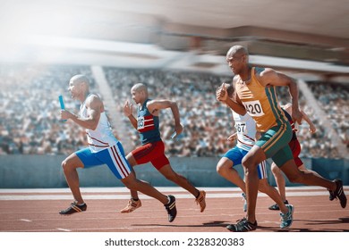 Relay runners racing on track