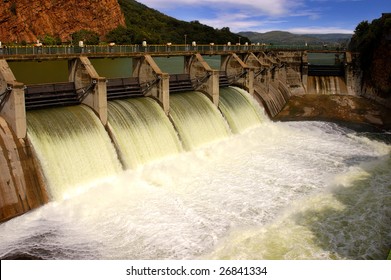 Release Of Water At A Dam Wall.