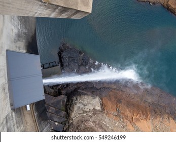 Release Of Water At Impressive Katse Dam Hydroelectric Power Plant In Lesotho, Africa