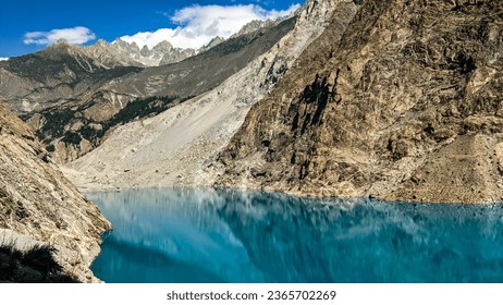 Relection in the glacial Attabad Lake in the karakoram mountains 