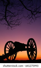 Relics From The Civil War Create A Silhouette In The Sunset