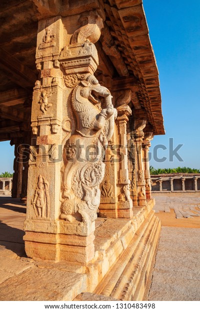 Relief carving at the\
Hampi temple, the centre of the Hindu Vijayanagara Empire in\
Karnataka state in India