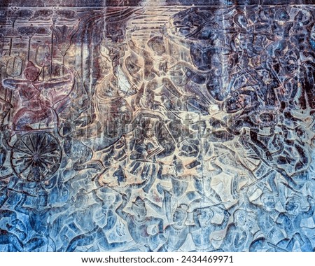 Relief of the first corridor of Angkor Wat , Mahabharata : Siem Reap, Cambodia