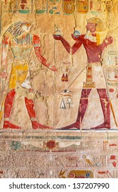 Relief On The Wall Of Queen Hatshepsut Temple In Egypt