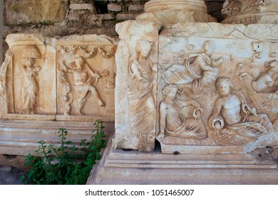 relief in open-air theater of ancient city Nysa, Aydin, Turkey.