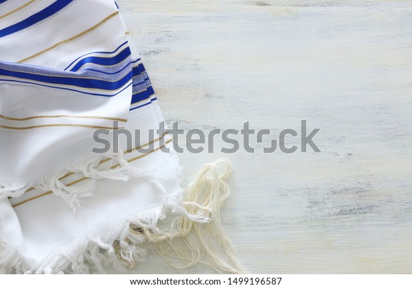 religion concept of White Prayer Shawl - Tallit,\
jewish religious\
symbol