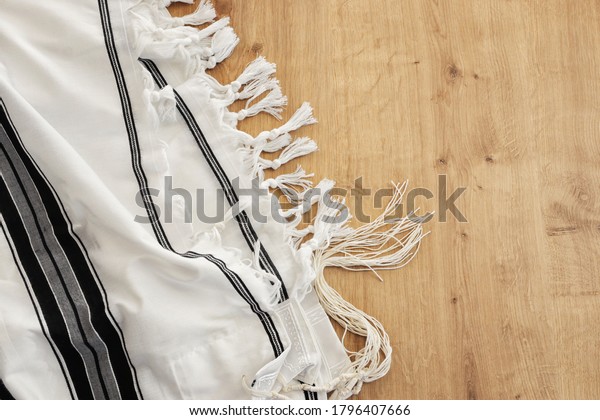 religion concept of White Prayer Shawl - Tallit,
jewish religious
symbol