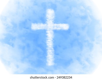 Religion Cross Cloud Shape On Blue Sky Background